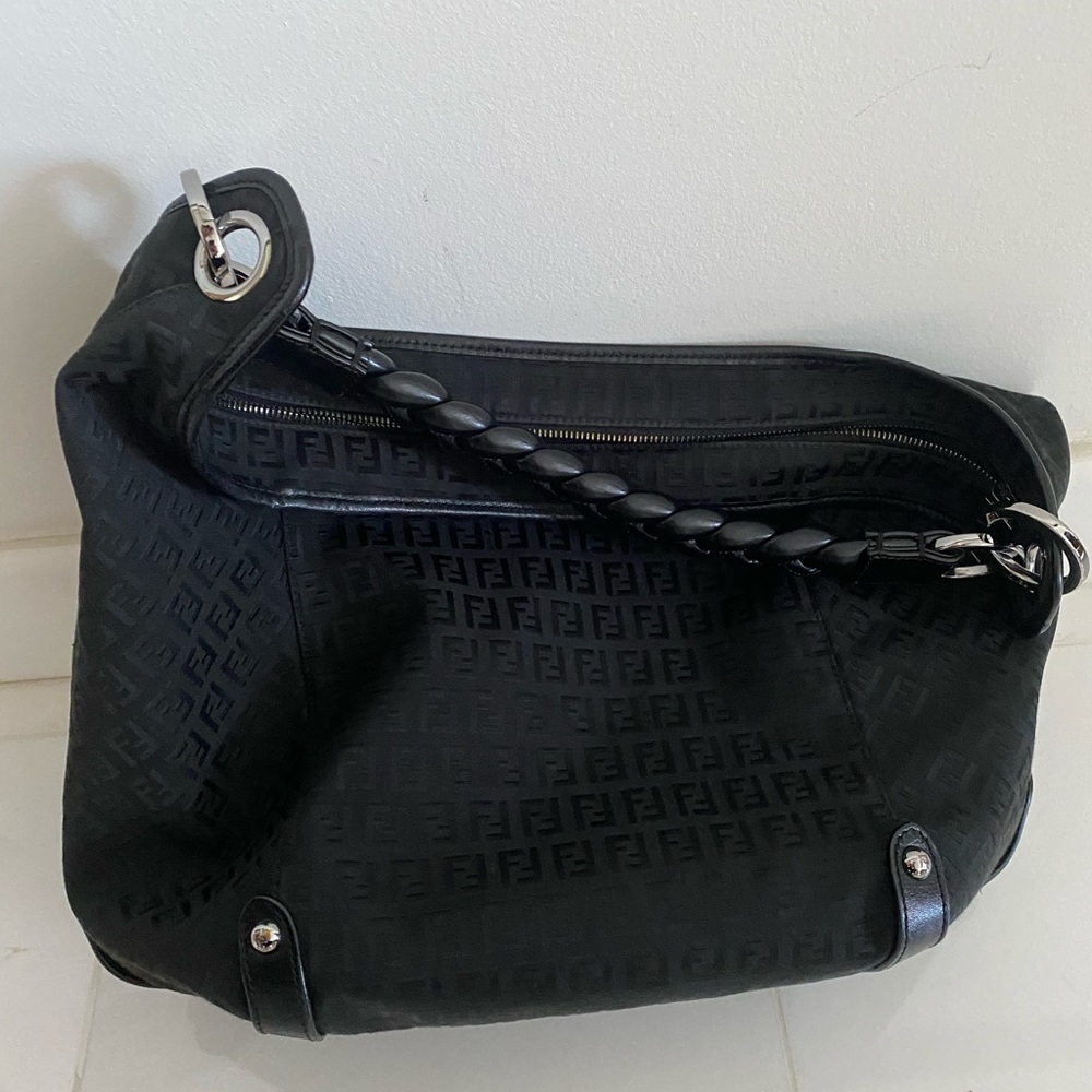 Zucchino Braided Handle Black Canvas Hobo Bag